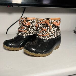 Sperry Black and Tan Boots with Duck Boot Design and Unique Pattern